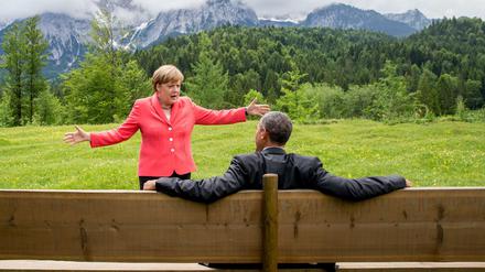 Kanzlerin Angela Merkel und US-Präsident Barack Obama beim G7-Gipfel in Elmau in Bayern.