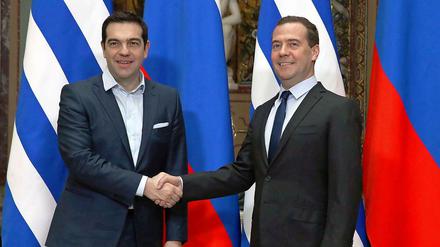 Der griechische Premier Alexis Tsipras (links) und der russische Regierungschef Dmitri Medwedew am Donnerstag in Moskau.