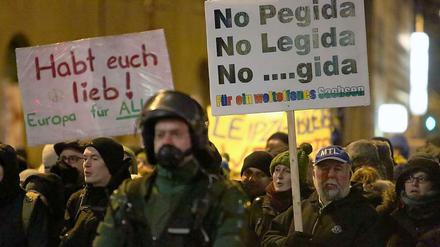 Protest gegen den Pegida-Ableger Legida Ende Januar in Leipzig