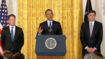 Der Alte, der Neue und der Chef. Jack Lew (M.) soll Timothy Geithner (r.) als Finanzminister nachfolgen. Präsident Barack Obama hat ihn ausgewählt.