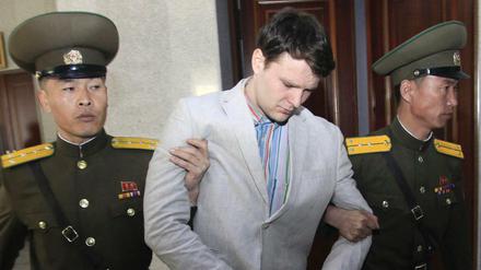 Der US-Bürger Otto Warmbier im März 2016 in einem Gericht in Pjöngjang, Nordkorea.