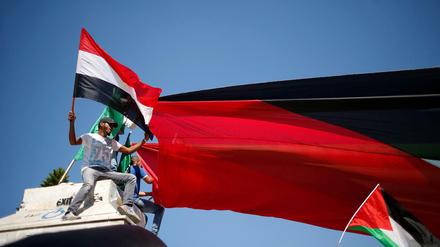 Ein Freudentag. Palästinenser im Gazastreifen feiern die Übereinkunft.