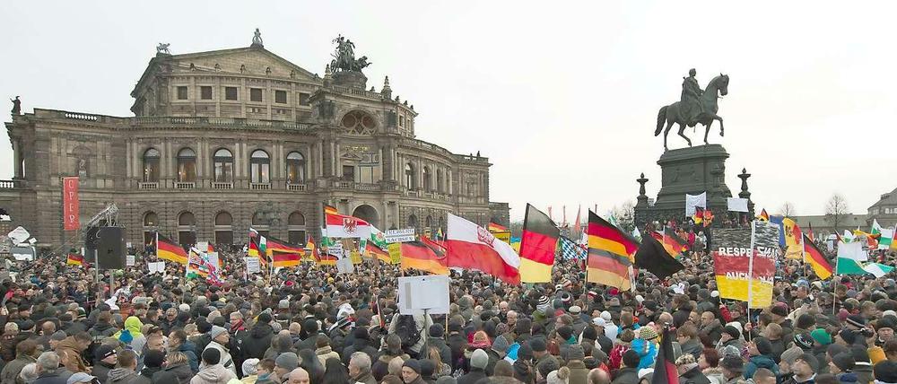 Anhänger der Pegida bei einer Demonstration in Dresden am 25. Januar.