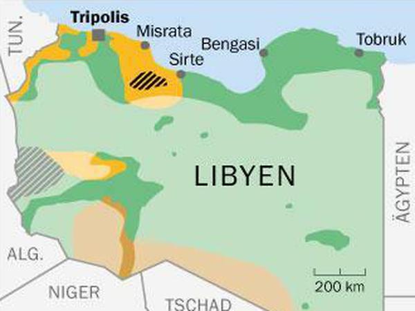 Die Konfliktparteien in Libyen – und ihre Einflussgebiete.