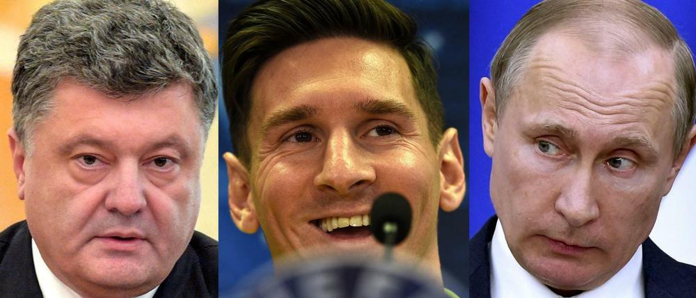 Prominente Gesichter der "Panama Leaks": Petro Poroschenko, Lionel Messi, Wladimir Putin (von links).