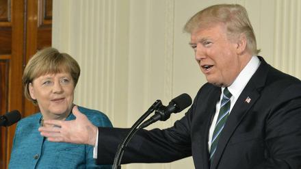 Konnte leicht parieren: US-Präsident Trump bei der Pressekonferenz mit Kanzlerin Merkel im Weißen Haus.