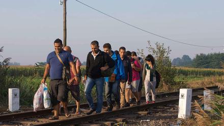Auf dem Weg nach Norden. Flüchtlinge an der serbisch-ungarischen Grenze in der Nähe von Röszke.