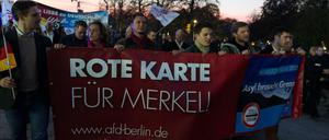 Rote Karte für Merkel! forderte die AfD auf ihrer Demo am 31.10.2015 in Berlin.