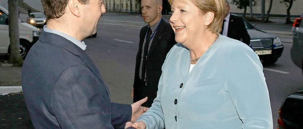 Politische Partner. Russlands Präsident Medwedew und Kanzlerin Merkel.