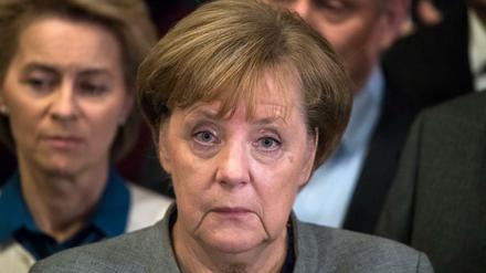 Die CDU-Vorsitzende und Bundeskanzlerin, Angela Merkel, äußert sich am 20.11.2017 zum Scheitern der Jamaika-Sondierungen.