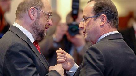 Auf einer Linie. EU-Parlamentspräsident Martin Schulz (links) und Frankreichs Staatschef Francois Hollande beim Gipfel in der vergangenen Woche.