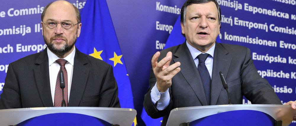 Brüsseler Spitzen. EU-Parlamentschef Martin Schulz (links) und Kommissionspräsident José Manuel Barroso.