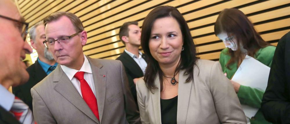 Linke-Ministerpräsidentenkandidat Bodo Ramelow, Grünen-Fraktionschefin Anja Siegesmund