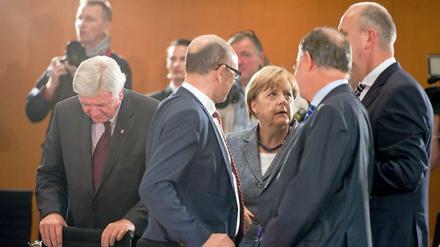 Die Kanzlerin mit den Ministerpräsidenten Bouffier, Sellering, Weil und Woidke.