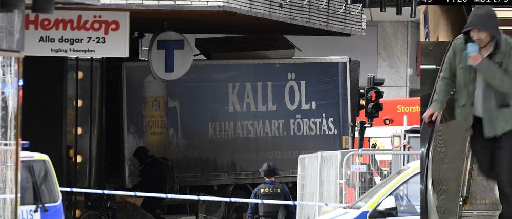 Die schwedische Polizei sucht einen Verdächtigen im Zusammenhang mit der LKW-Attacke in Stockholm. Dafür hat sie das Bild rechts veröffentlicht.