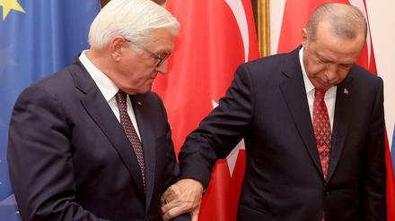 Bundespräsident Frank-Walter Steinmeier (links) und der türkische Präsident Recep Tayyip Erdogan im Schloss Bellevue.