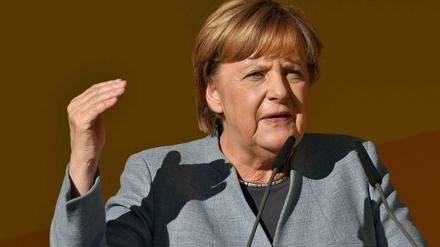 Angela Merkel (CDU) bei einem Wahlkampfauftritt in Trier.
