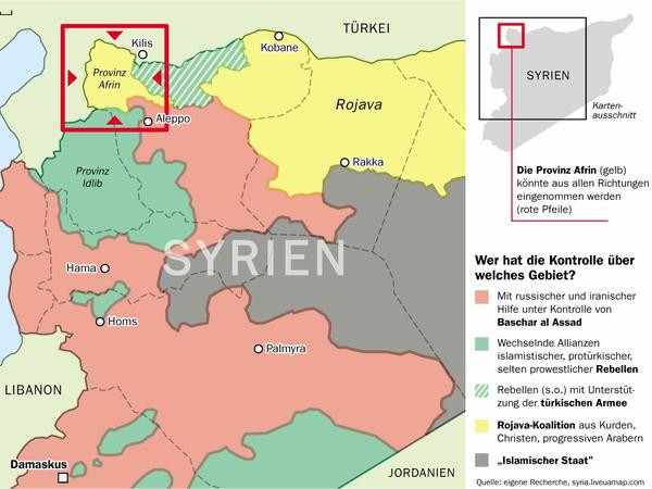 Umstrittenes Land - die meisten syrischen Provinzen sind umkämpft.