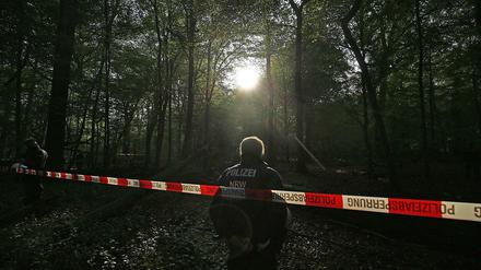 Eine Polizistin bewacht die Räumung der Protestcamps im Hambacher Forst. 