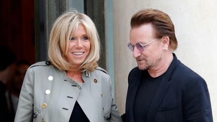 Bono und die Ehefrau des französischen Präsidenten, Brigitte Macron.