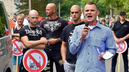 NPD-Aktivisten bei einer Demo in Thüringen Ende August.