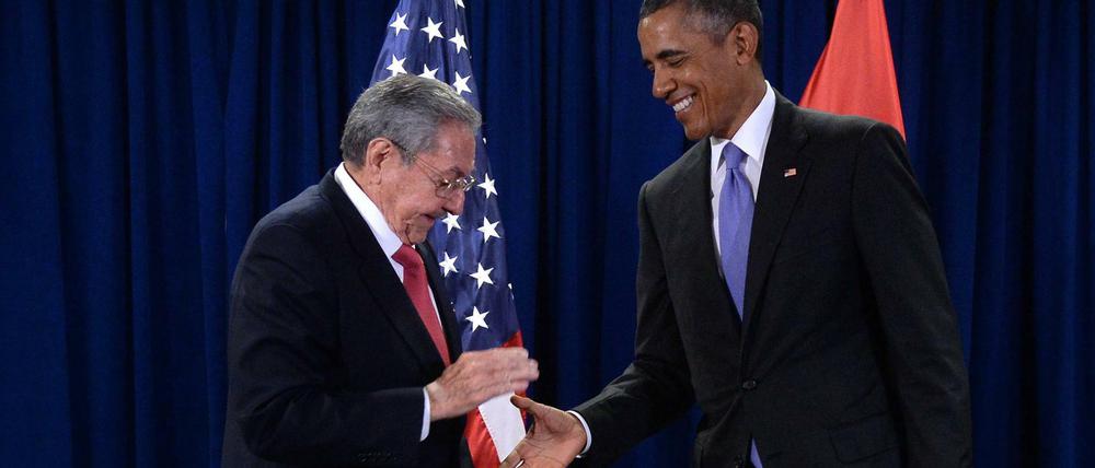  Immerhin ist die Einigung mit Kuba ein Erfolg: Barack Obama und der kubanische Präsident Raul Castro auf der UN-Vollversammlung am Dienstag.