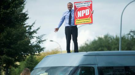 Udo Pastoers von der NPD im Wahlkampf in Mecklenburg-Vorpommern. 