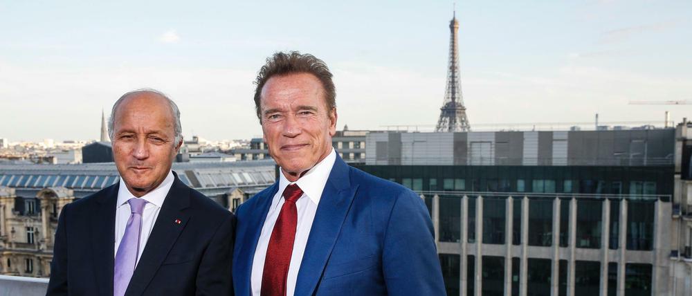 "Ein Mann kann die Zeit nicht zurückdrehen. Das kann nur ich", sagt Arnold Schwarzenegger (r.) über die Klimapolitik von Donald Trump.
