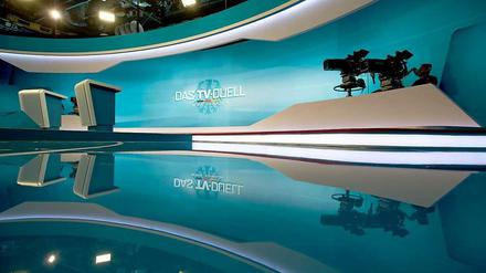 In diesem Studio werden die Kontrahenten Angela Merkel und Peer Steinbrück am Sonntagabend aufeinander treffen.
