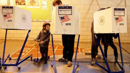 Noch Einkaufskorb oder schon Wahlkabine? In Brooklyn (New York) ist sich dieser kleine künftige Wähler nicht so sicher.