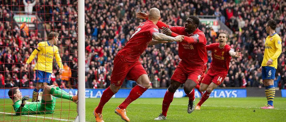 Martin Skrtel und Kolo Touré bejubeln Liverpools erstes Tor am Samstag. 