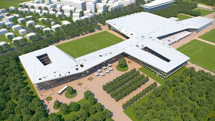 Ein neue Heimat für 89 Millionen Euro. Die Simulation zeigt das geplante DFB-Zentrum.