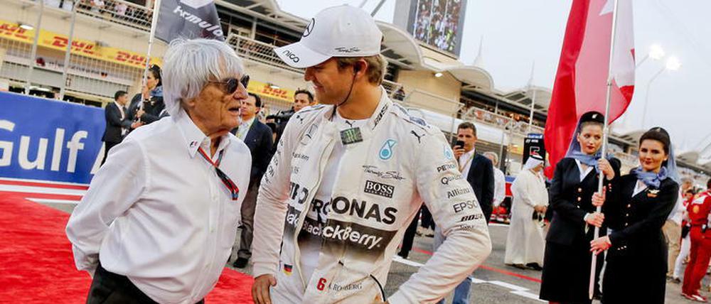 Zwei Formel-1-Größen a. D. Ex-Chef Bernie Ecclestone und der zurückgetretene Weltmeister Nico Rosberg.