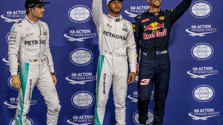 Die schnellsten Drei: Nico Rosberg (l.), Lewis Hamilton (M.) und Daniel Ricciardo.