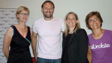 Tagesspiegel-Redakteurin Scheffer (links) begrüßte Jens Nowotny, Nia Künzer und Monika Staab im Verlagshaus. 