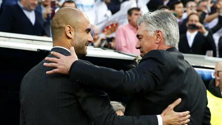 Wir kennen uns doch. Carlo Ancelotti (r.) und Pep Guardiola vor dem Champions-League-Halbfinalspiel 2014 zwischen Real Madrid und Bayern München.