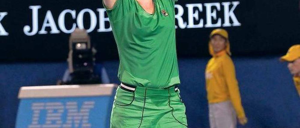 Grüner Gruß. Kim Clijsters bedankt sich modisch bei den australischen Fans.