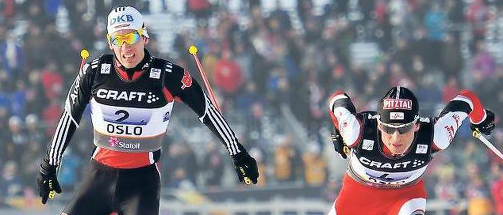 Packendes Finale. Auf den letzten Metern siegt der Österreicher Mario Stecher (rechts) vor Tino Edelmann. 