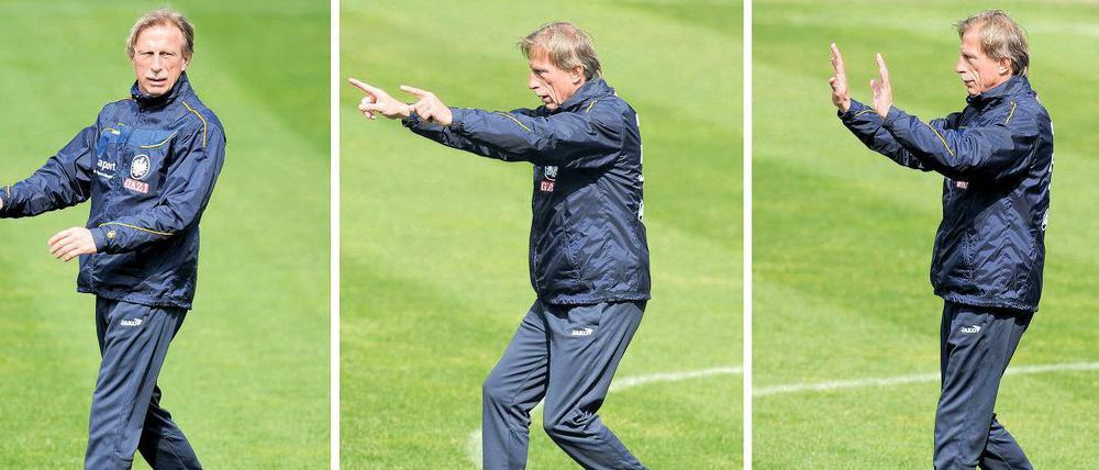 Vor und zurück, aber hoffentlich nicht runter. Eintracht Frankfurts Trainer Christoph Daum dehnt sich für den Klassenerhalt.
