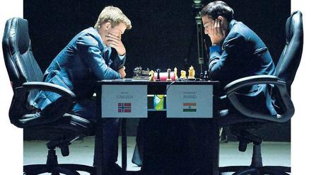 Denken ohne Pause. Magnus Carlsen (links) und Viswanathan Anand bei der Schach-Wm in Sotschi.