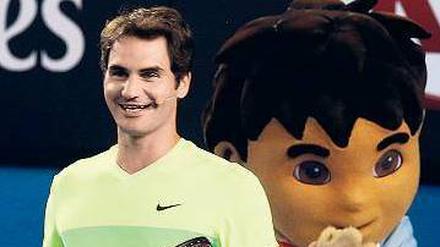 Spaßfiguren. Roger Federer gefällt es in Melbourne sichtlich.