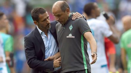 Thomas Eichin (l.), 48, ist seit 2013 Sportdirektor bei Werder Bremen. Nach Thomas Schaaf und Robin Dutt entschied sich Eichin für Viktor Skripnik (r.) als Trainer. 
