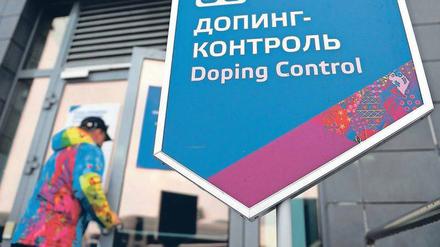 Eine Doping-Kontrollstelle bei den Olympischen Spielen 2014 in Sotschi.