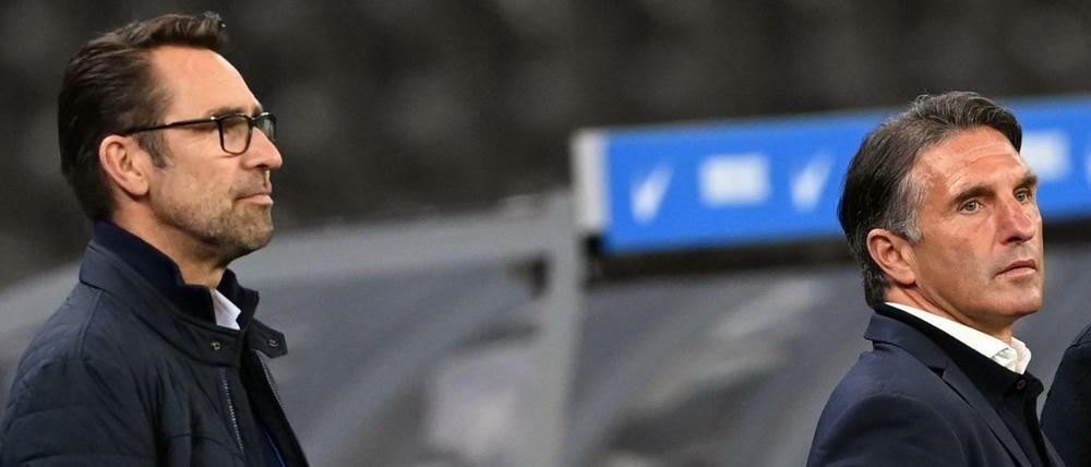 Gemeinsames Ende. Manager Michael Preetz (links) und Trainer Bruno Labbadia wurden bei Hertha am Sonntag beide entlassen.
