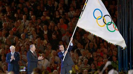 Die Olympische Flagge als Symbol für Sportler, die nicht für ihr Heimatland starten können.