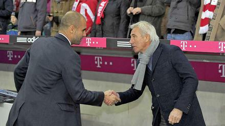 Pep Guardiola und Bert van Marwijk treffen sich am Mittwochabend im Viertelfinale des DFB Pokals.