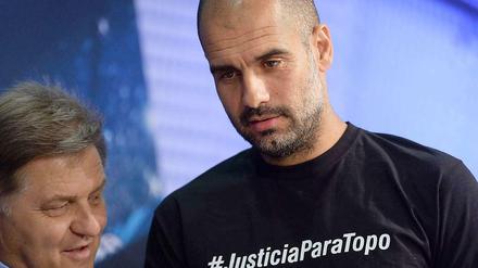 #JusticiaparaTopo: Josep Guardiola auf der Pressekonferenz vor dem Spiel gegen den FC Porto.