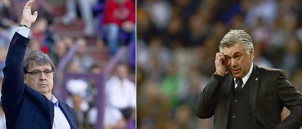 Während Barcas Gerard Martino (l.) in der Kritik steht, könnte Carlo Ancelotti bei Real Madrid einen Vereinsrekord knacken. 