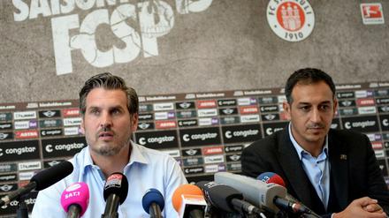 Neuer Chef beim FC St. Pauli: Thomas Meggle (li., mit Sportdirektor Rachid Azzouzi) folgt auf den entlassenen Roland Vrabec.