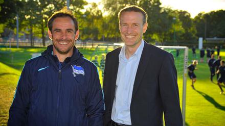 Michael Hartmann und Andreas Schmidt, Ex-Profis von Hertha BSC. 